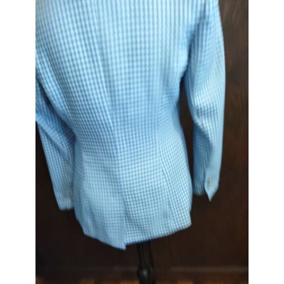 J&L Atelier Womens Small Blazer Jacket Blue White Gingham Checked Lined Classic - Picture 5 of 12